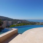 a beautiful blue pool in summertime