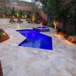 Modern pool in backyard of home in San Diego, California