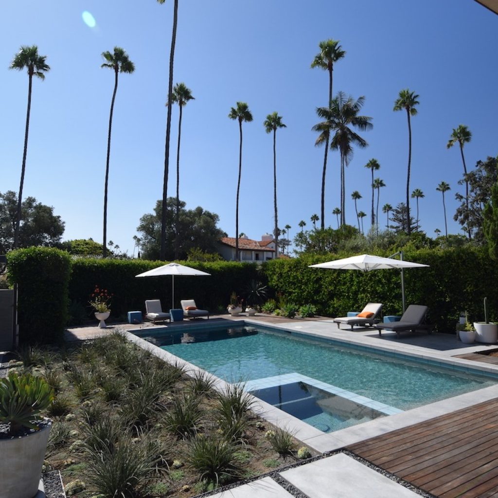 modern geometric pool with spa